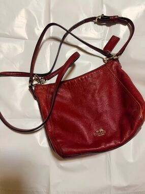 Coach Red Pebbled Leather Shoulder Bag with Gold Hardware